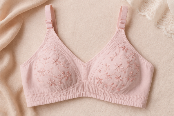 Cotton Embroidered Chikan Bra for Women – Soft Breathable Fabric, Floral Design & Daily Comfort