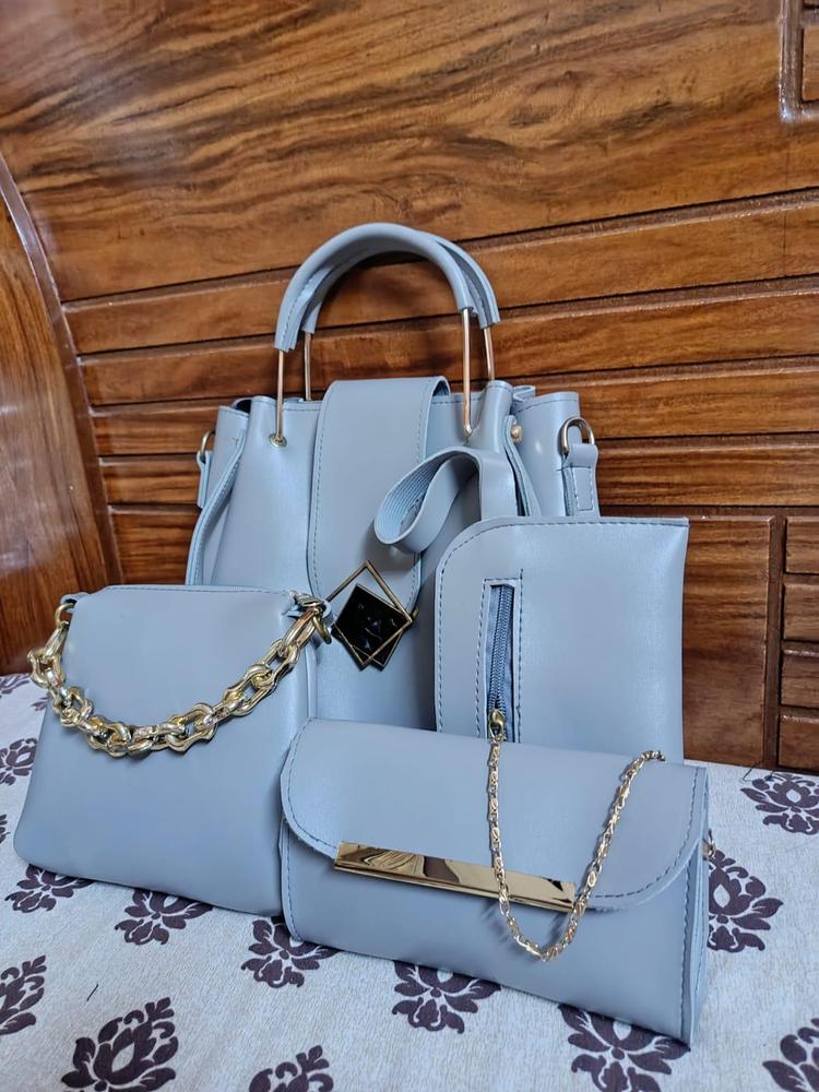 4-Piece Women’s PU Leather Handbag Set – Stylish Plain Tote, Shoulder, Crossbody & Pouch Bags for Everyday Use & Special Occasions