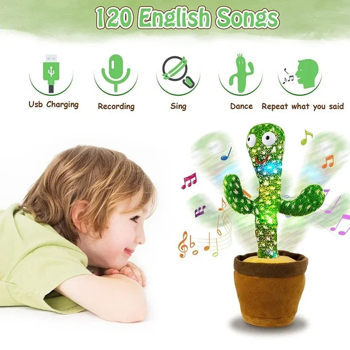 Dancing Cactus Toy – Singing, Talking, Rechargeable Plush with Cap for Kids