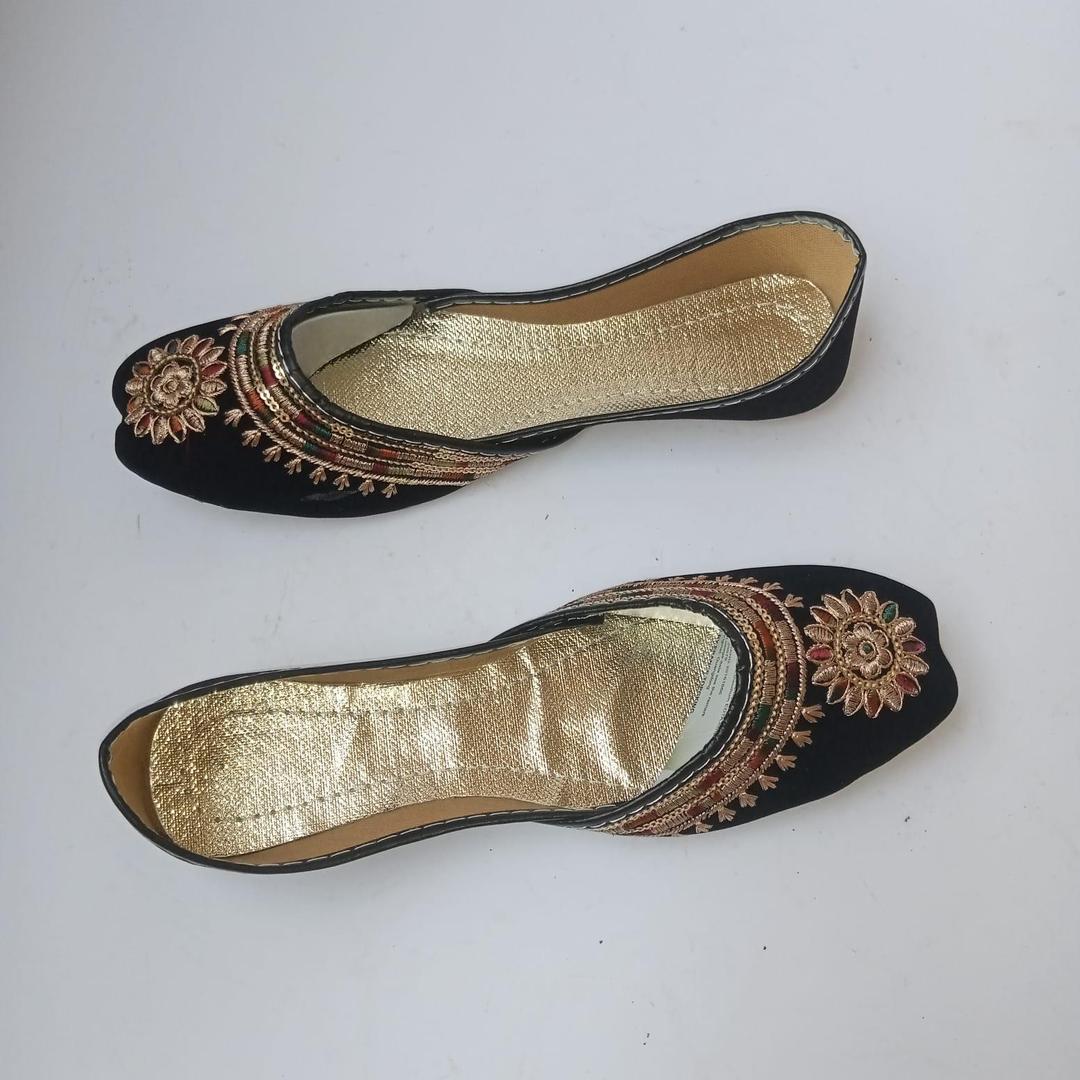 Women’s Rexine Zari Tilla Fancy Khussa – Traditional Handmade Ethnic Flats, Stylish Party Wear Shoes