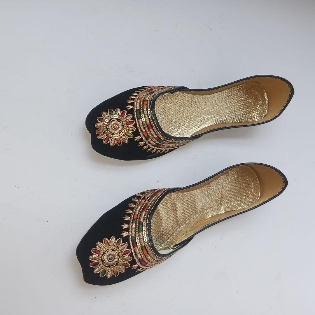 Women’s Rexine Zari Tilla Fancy Khussa – Traditional Handmade Ethnic Flats, Stylish Party Wear Shoes