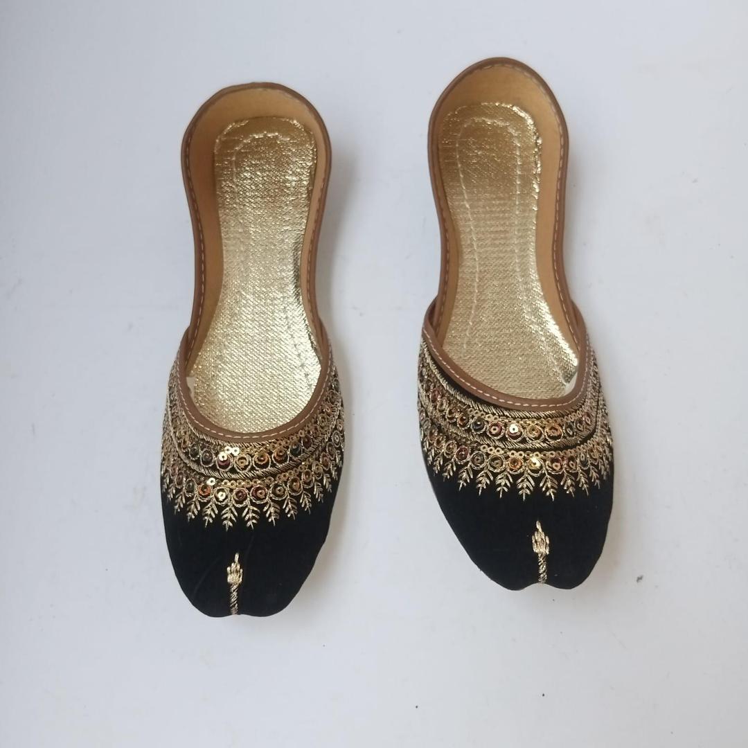 Women’s Rexine Zari Tilla Fancy Khussa – Traditional Handmade Ethnic Flats, Stylish Party Wear Shoes