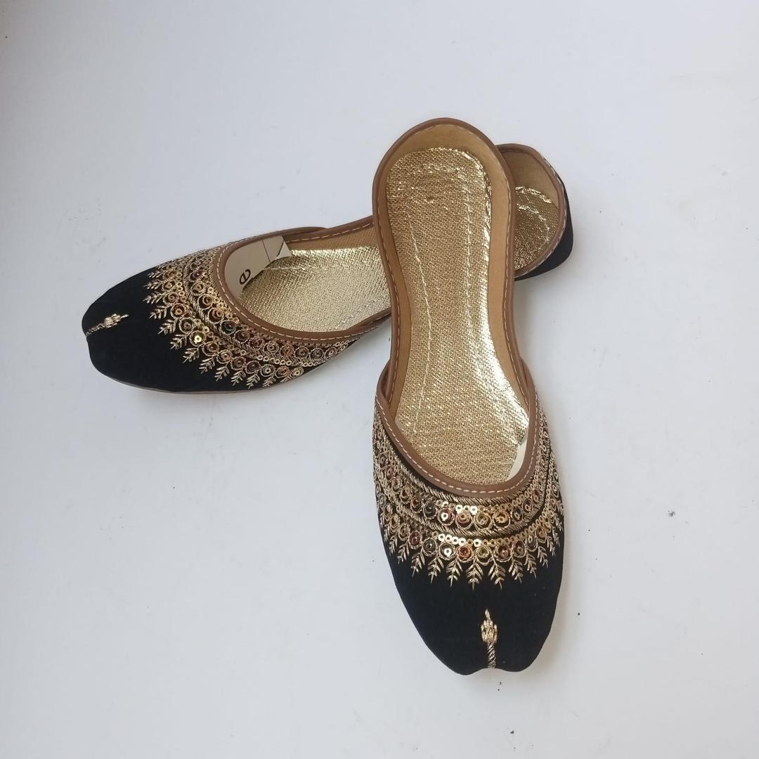 Women’s Rexine Zari Tilla Fancy Khussa – Traditional Handmade Ethnic Flats, Stylish Party Wear Shoes