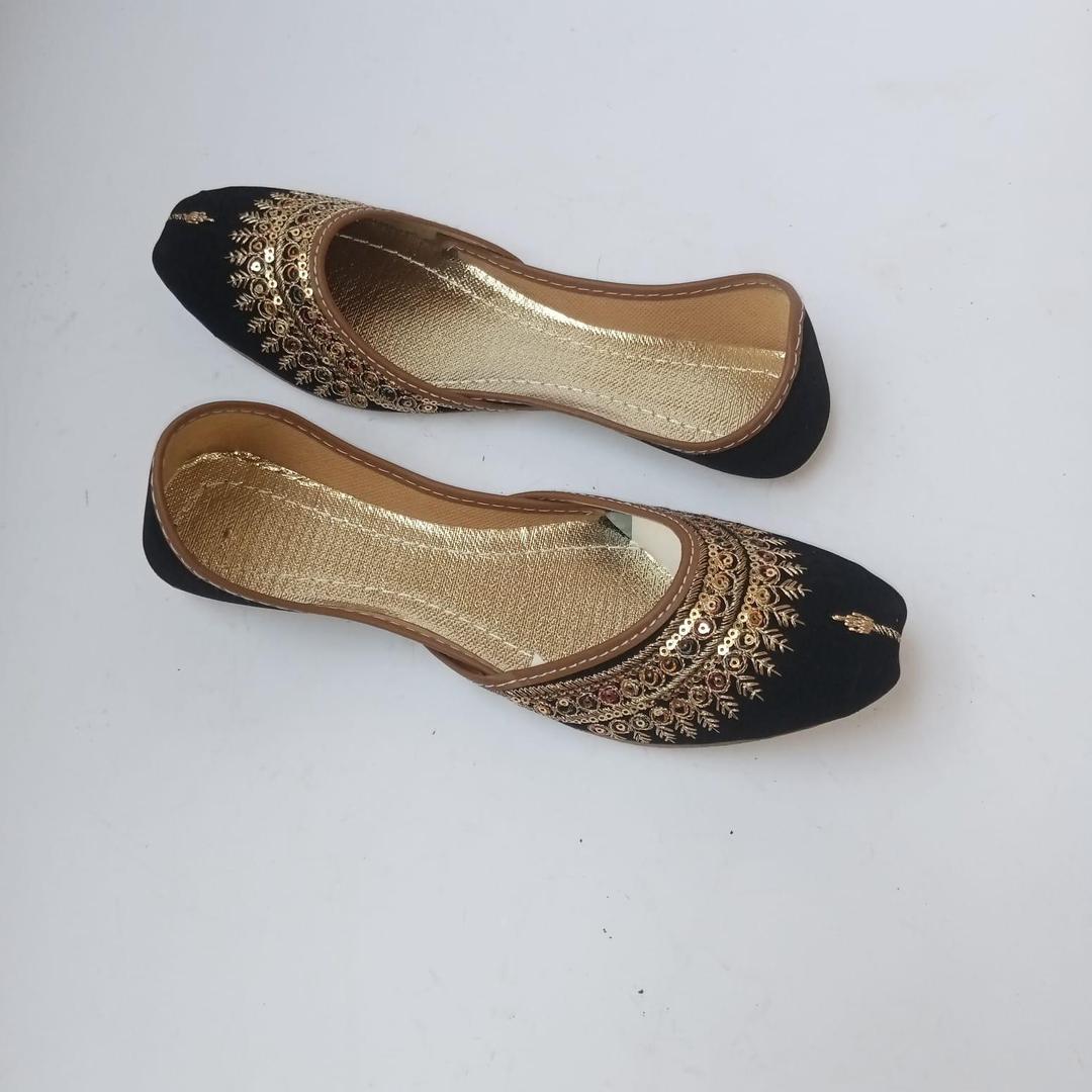 Women’s Rexine Zari Tilla Fancy Khussa – Traditional Handmade Ethnic Flats, Stylish Party Wear Shoes