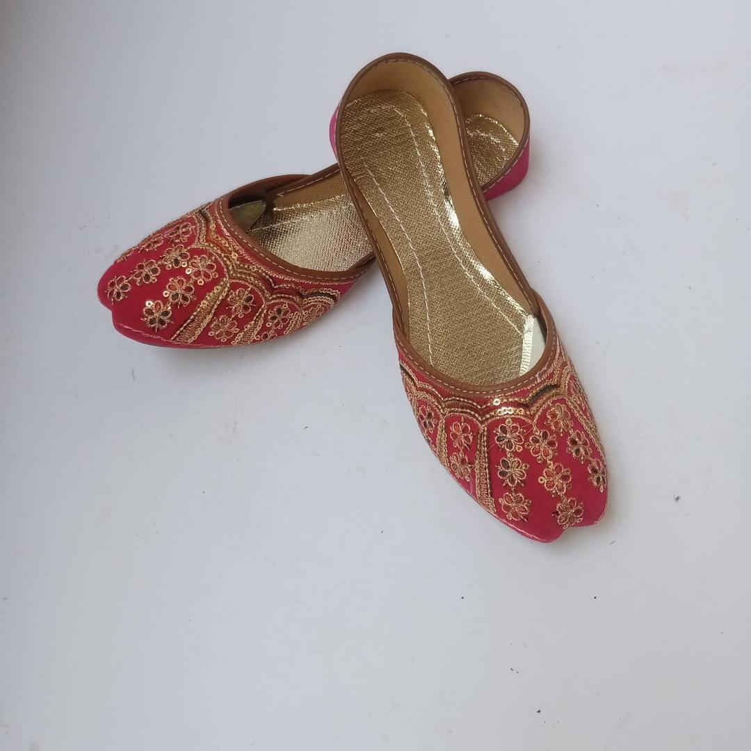 Women’s Rexine Zari Tilla Fancy Khussa – Traditional Handmade Ethnic Flats, Stylish Party Wear Shoes