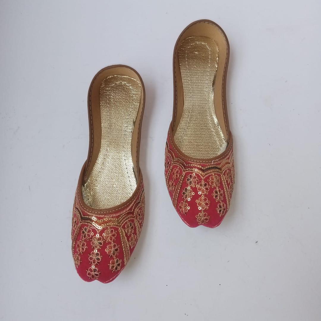 Women’s Rexine Zari Tilla Fancy Khussa – Traditional Handmade Ethnic Flats, Stylish Party Wear Shoes