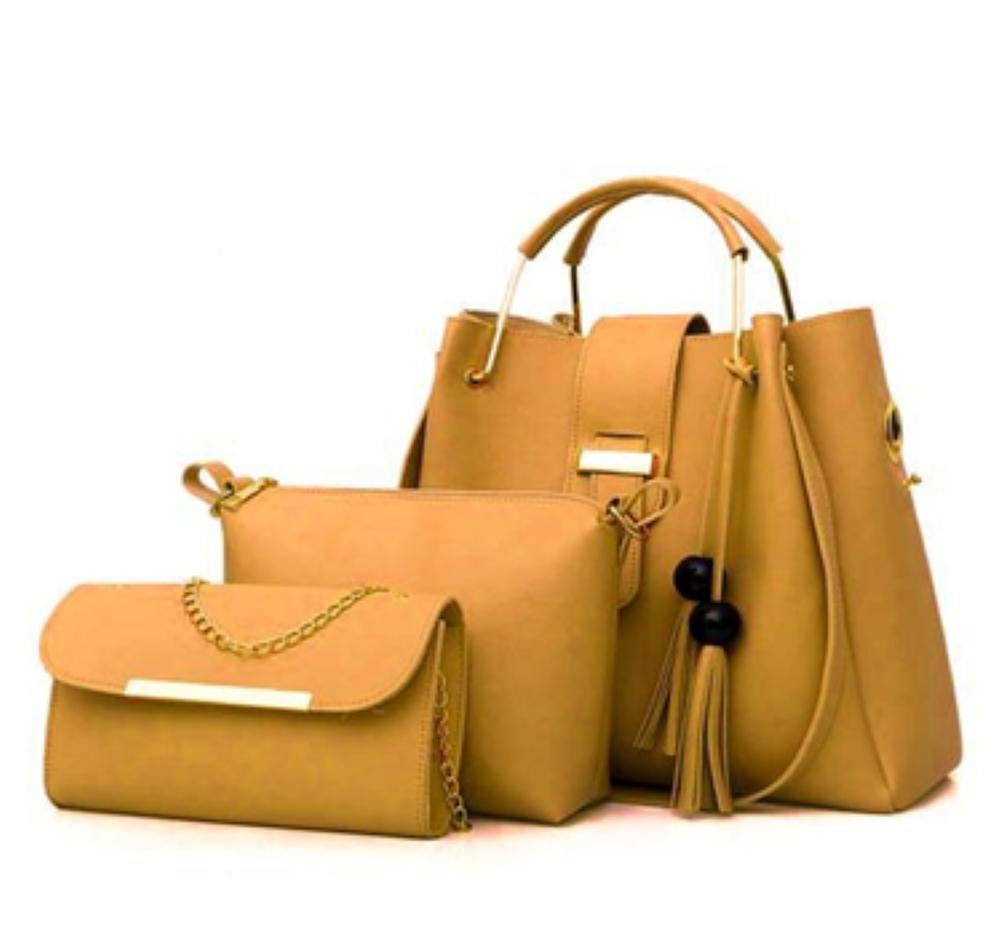 3-Piece Women’s PU Leather Handbag Set – Stylish Plain Tote, Shoulder & Crossbody Bags for Everyday Use & Special Occasions