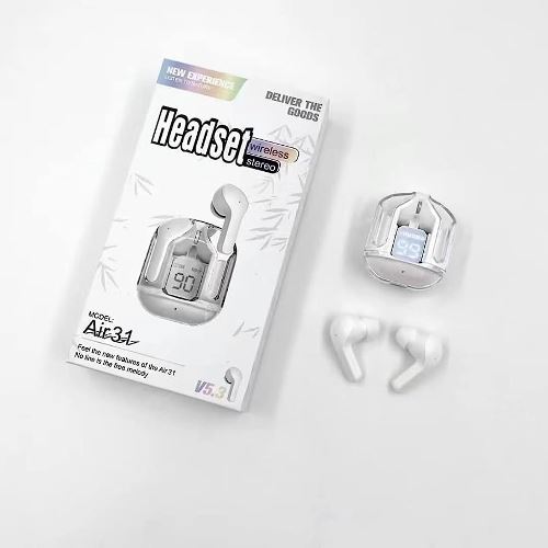 Air31 Wireless Crystal Transparent Earbuds – Bluetooth Earphones with Charging Case (Random Color)