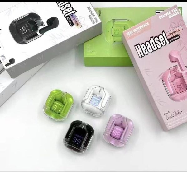 Air 31 Wireless Earbuds – Crystal Transparent Case, Bluetooth 5.3, Type-C Charging + Pouch (Random)
