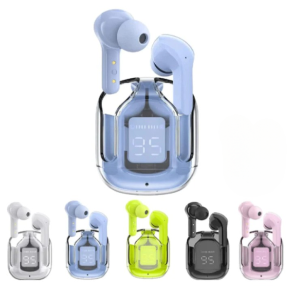 Air 31 Wireless Earbuds – Crystal Transparent Case, Bluetooth 5.3, Type-C Charging + Pouch (Random)
