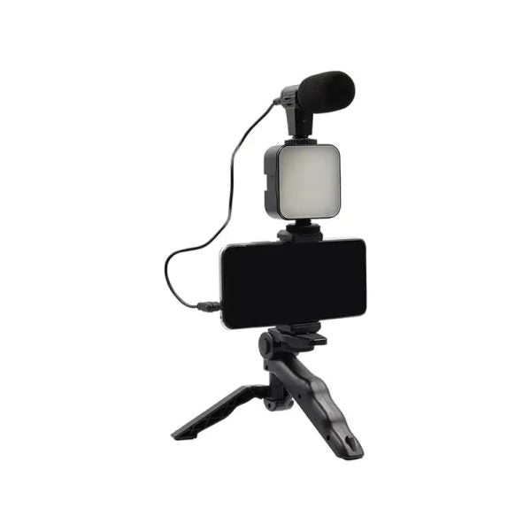 AY-49 Vlogger Video Kit – Microphone, LED Fill Light, Mini Tripod & Mobile Holder for Vlogging