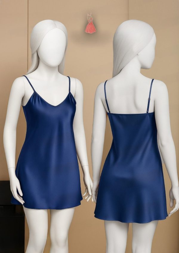 Black Satin Slip Dress – Sleeveless Camisole with Adjustable Straps, Free Size Nightwear & Layering