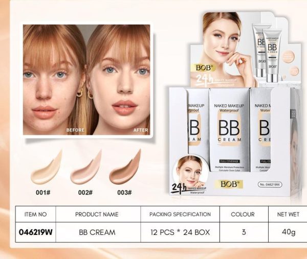 Bob Naked Waterproof Full Coverage BB Cream – Long-Lasting Original Formula Makeup (40g Pack)