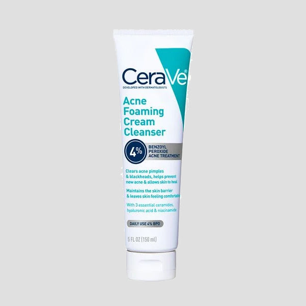 CeraVe Acne Foaming Cream Cleanser 120ml – 4% Benzoyl Peroxide Acne Treatment Face Wash
