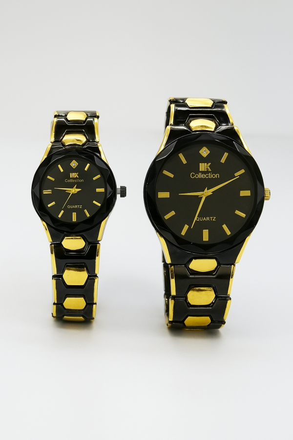 Elegant Couple Watch Set – Luxury Quartz Wristwatches for Him & Her with Dual-Tone Metal Straps