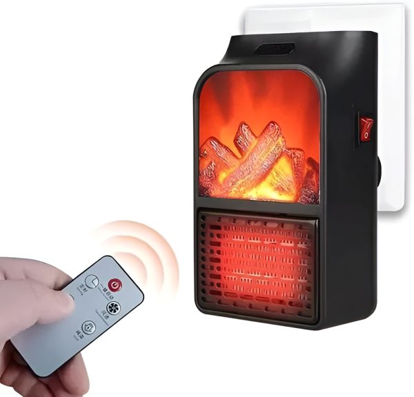 Flame Heater 1000W – Portable Plug-in Electric Room Heater with Flame Effect & Remote Control