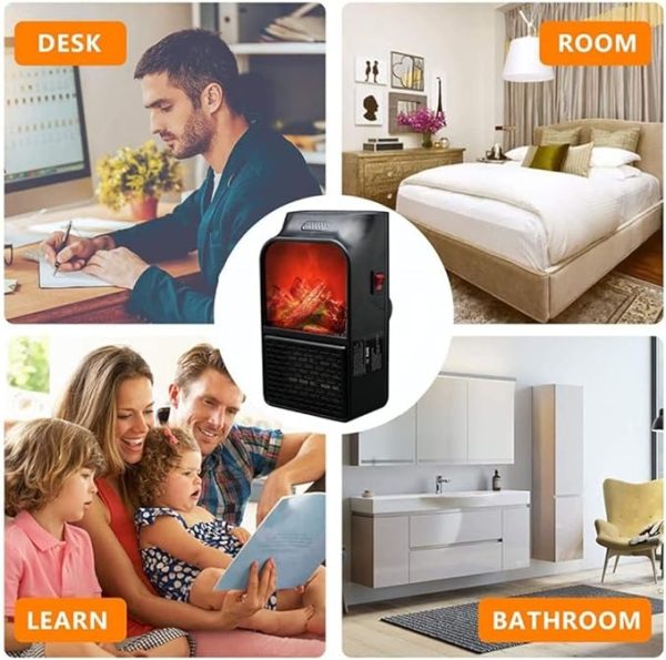 Flame Heater 1000W – Portable Plug-in Electric Room Heater with Flame Effect & Remote Control