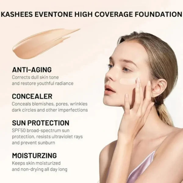 Kashees Eventone High Coverage Foundation 20ml – Matte Full Coverage Long-Lasting Makeup Base