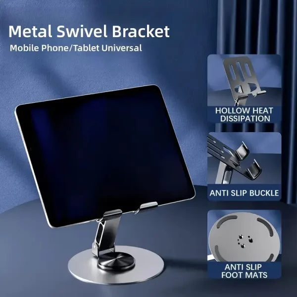 360° Adjustable Mobile Phone Holder Stand – Folding Desktop & Tablet Stand, Stainless Steel
