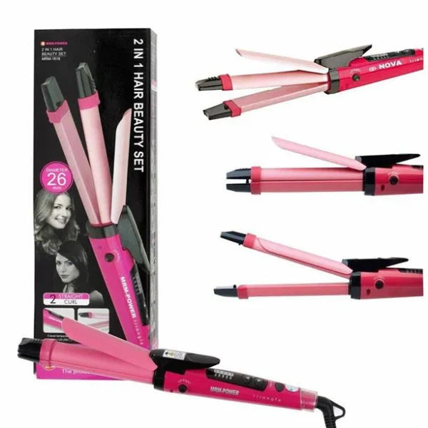 Nova 2-in-1 Hair Straightener & Curler NH-2009 – Quick Heat Ceramic Plates, Dual Styling Tool