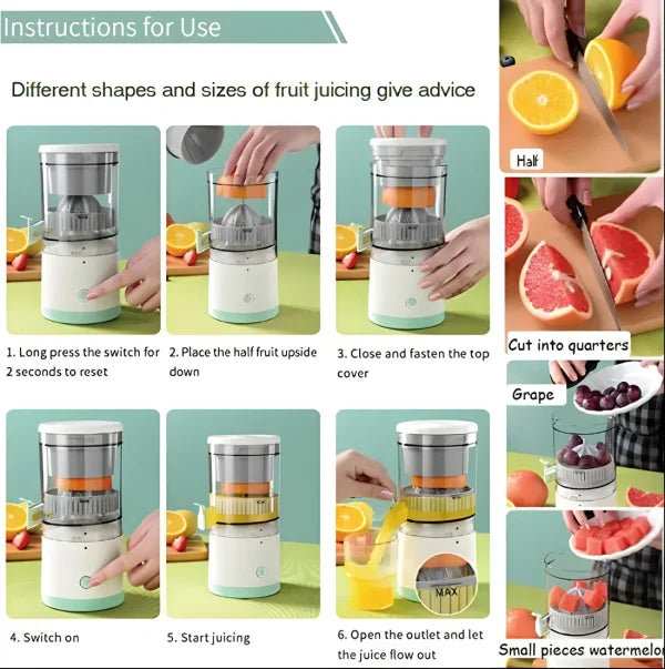 Portable Electric Citrus Juicer – Rechargeable Orange & Lemon Juice Extractor, Squeezer & Blender