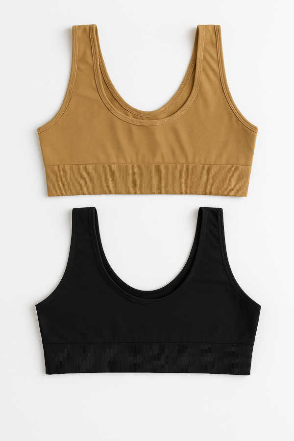 Women’s Lycra Sports Bra Set (Pack of 2) – Black & Skin | Stretchable, Breathable Activewear for Gym, Yoga & Everyday Comfort