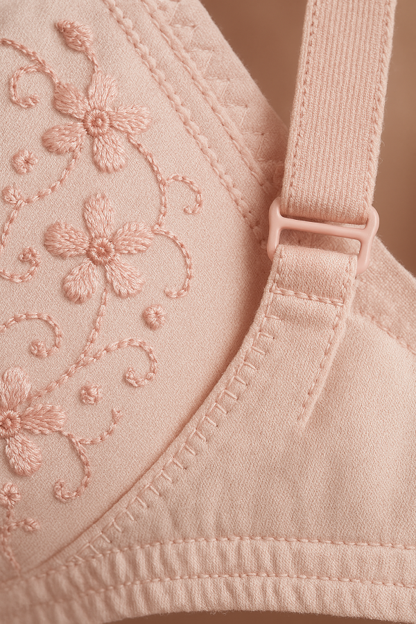 Cotton Embroidered Chikan Bra for Women – Soft Breathable Fabric, Floral Design & Daily Comfort