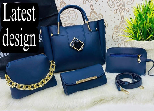 4-Piece Women’s PU Leather Handbag Set – Stylish Plain Tote, Shoulder, Crossbody & Pouch Bags for Everyday Use & Special Occasions