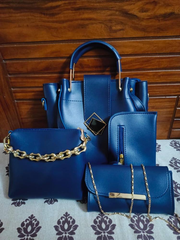 4-Piece Women’s PU Leather Handbag Set – Stylish Plain Tote, Shoulder, Crossbody & Pouch Bags for Everyday Use & Special Occasions
