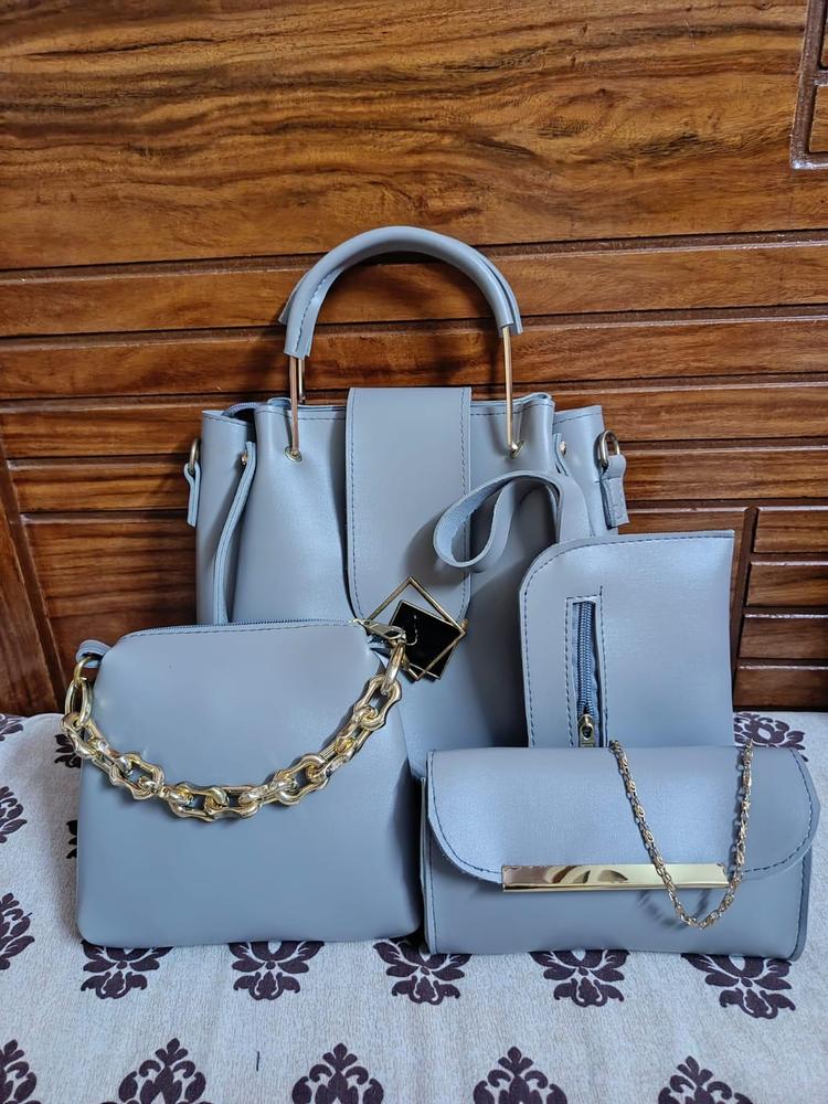 4-Piece Women’s PU Leather Handbag Set – Stylish Plain Tote, Shoulder, Crossbody & Pouch Bags for Everyday Use & Special Occasions