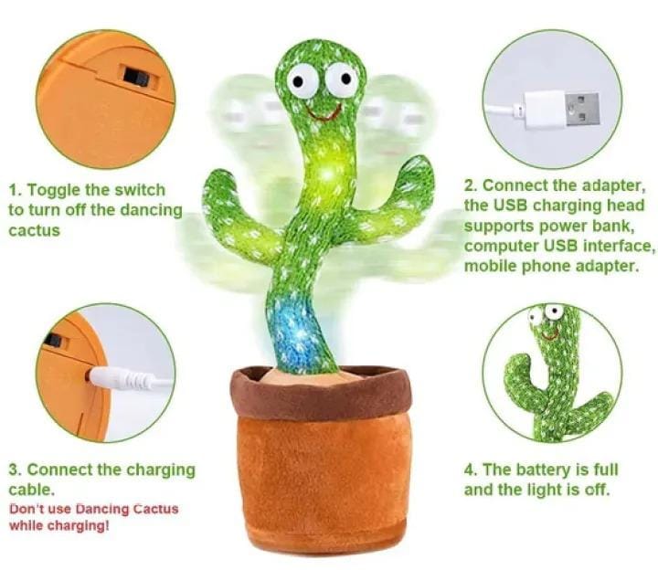 Dancing Cactus Toy – Singing, Talking, Rechargeable Plush with Cap for Kids