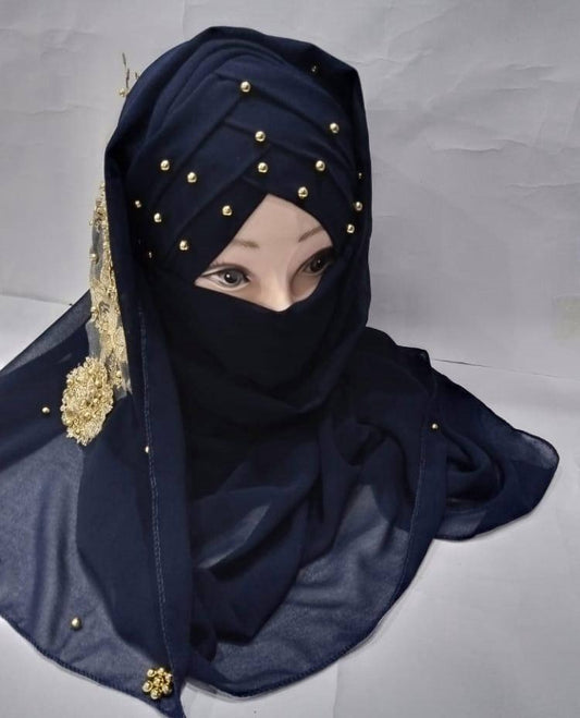 Fancy Hijab with 3D Flower Bunch – Elegant Lightweight Chiffon Scarf for Weddings, Parties & Eid Wear