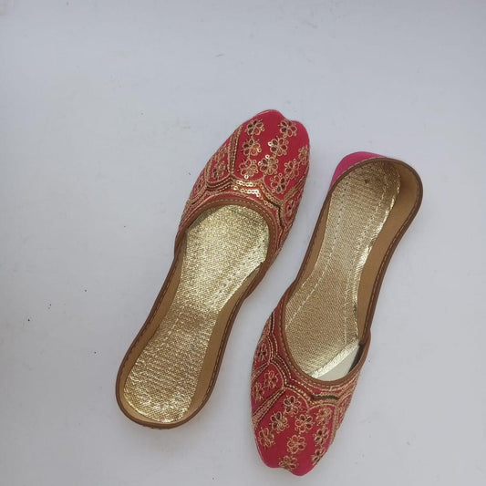 Women’s Rexine Zari Tilla Fancy Khussa – Traditional Handmade Ethnic Flats, Stylish Party Wear Shoes