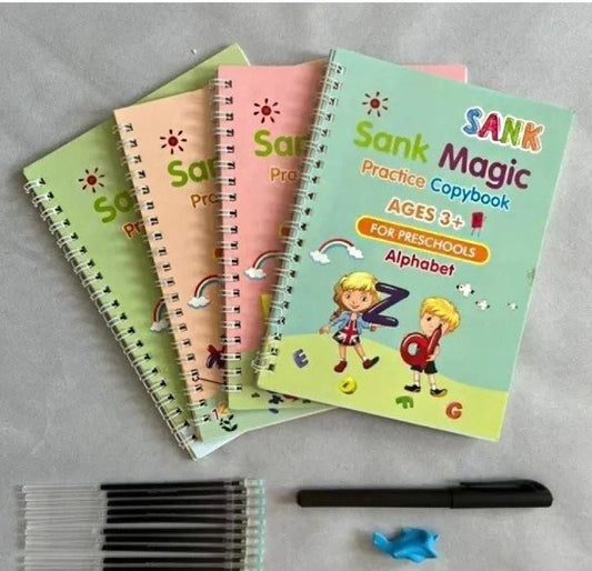 4 Pcs Magic Practice Copybook Set for Kids – Letters, Numbers, Math & Drawing with Pen