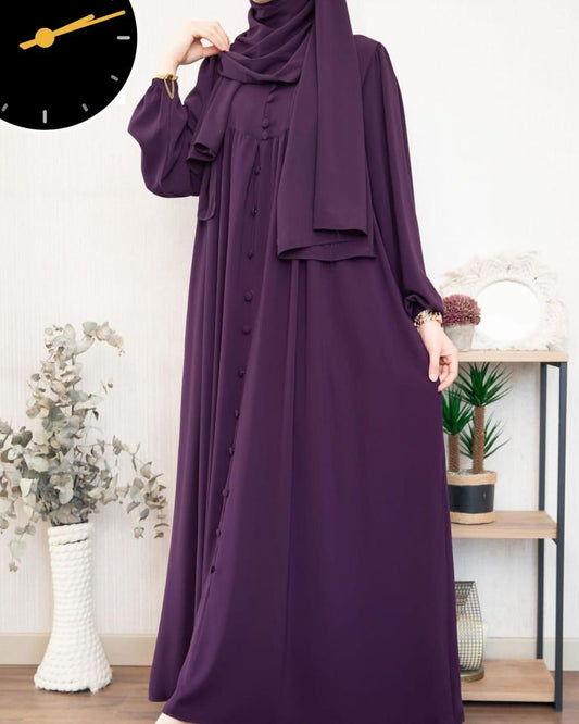 Classic Georgette Abaya with Stole – 2-Piece Women’s Modest Dress Set in Elegant Purple, Stylish Islamic Wear for Everyday & Special Occasions