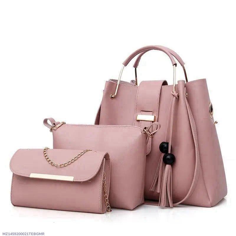 3-Piece Women’s PU Leather Handbag Set – Stylish Plain Tote, Shoulder & Crossbody Bags for Everyday Use & Special Occasions