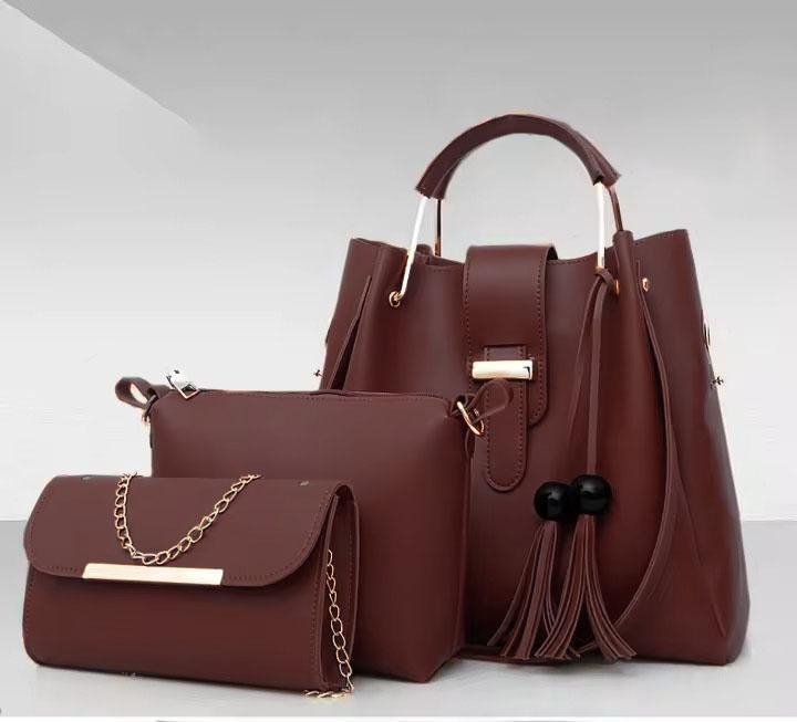 3-Piece Women’s PU Leather Handbag Set – Stylish Plain Tote, Shoulder & Crossbody Bags for Everyday Use & Special Occasions