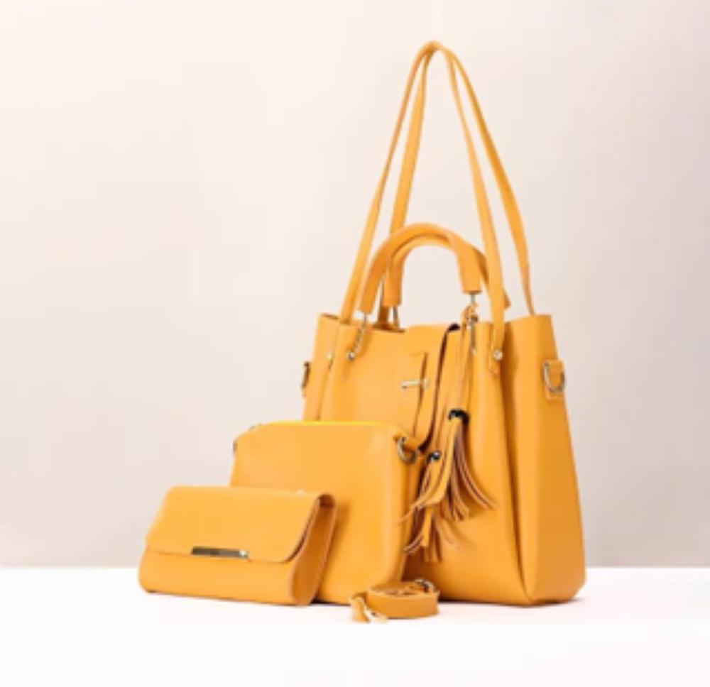 3-Piece Women’s PU Leather Handbag Set – Stylish Plain Tote, Shoulder & Crossbody Bags for Everyday Use & Special Occasions