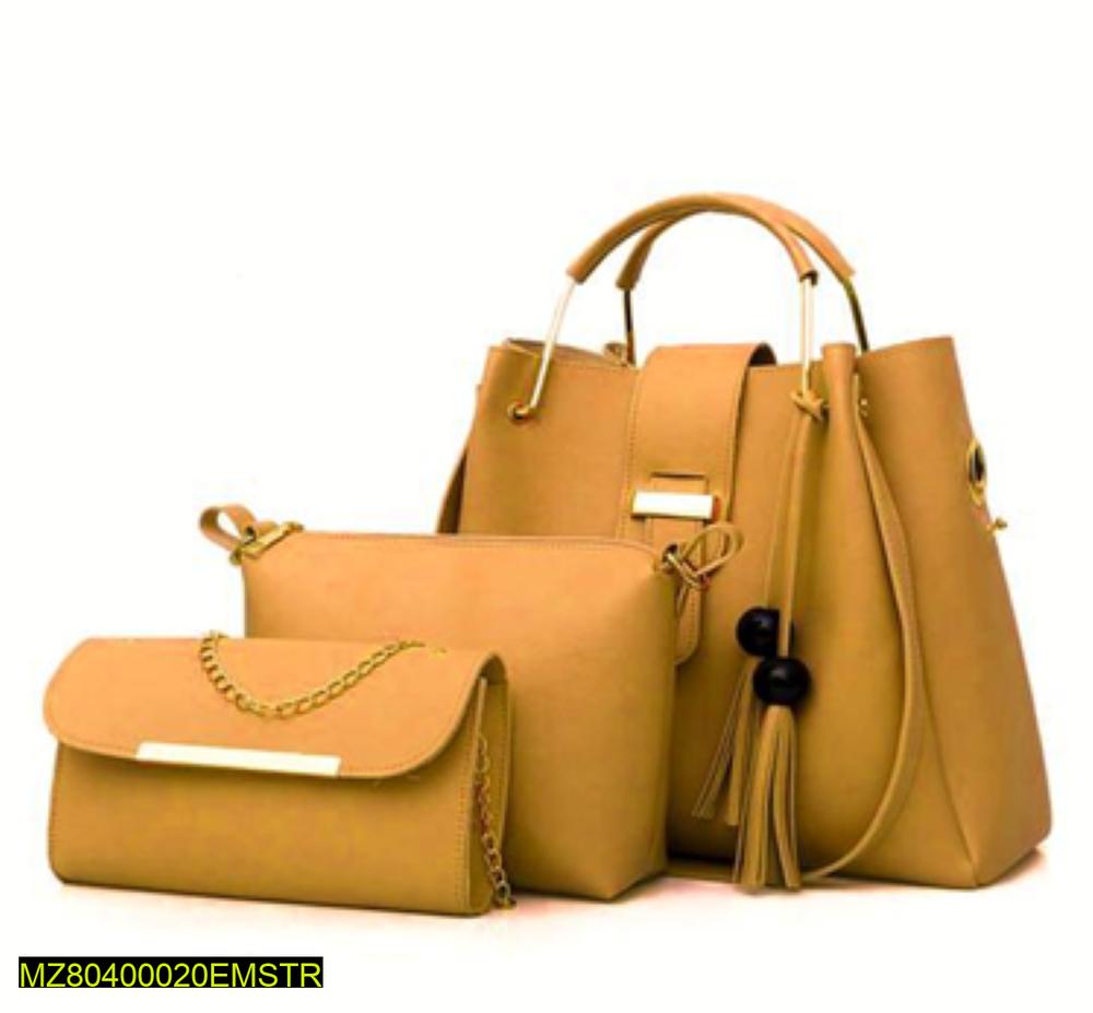 3-Piece Women’s PU Leather Handbag Set – Stylish Plain Tote, Shoulder & Crossbody Bags for Everyday Use & Special Occasions
