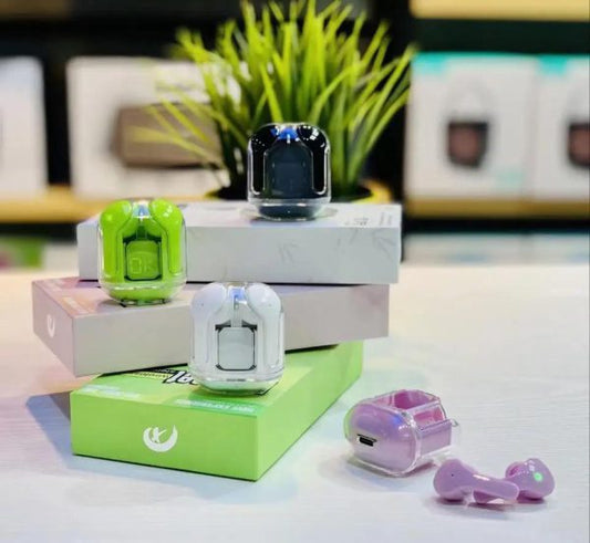 Air 31 Wireless Earbuds – Crystal Transparent Case, Bluetooth 5.3, Type-C Charging + Pouch (Random)