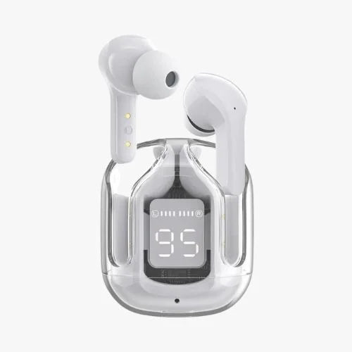 Air 31 Wireless Earbuds – Crystal Transparent Case, Bluetooth 5.3, Type-C Charging + Pouch (Random)