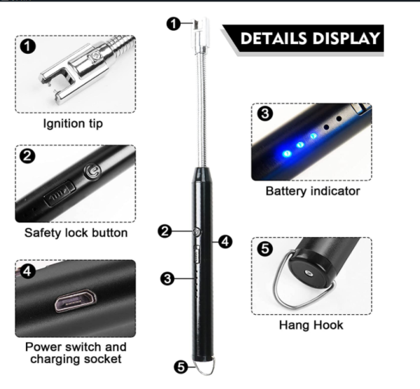Arc Lighter with USB Charging – Flameless Windproof Lighter with LED Battery Display & Safety Switch