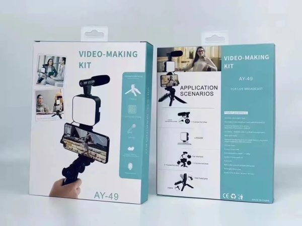 AY-49 Vlogger Video Kit – Microphone, LED Fill Light, Mini Tripod & Mobile Holder for Vlogging