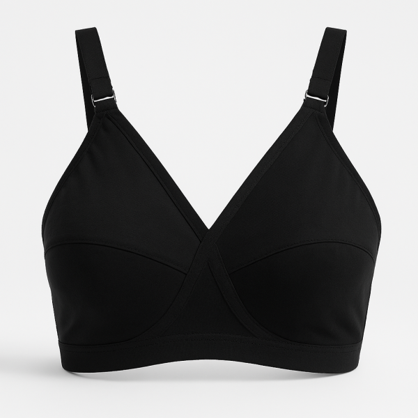 Black Cotton Bra for Women – Soft Everyday Support Bra with 3-Hook Closure, Comfortable & Durable Undergarment