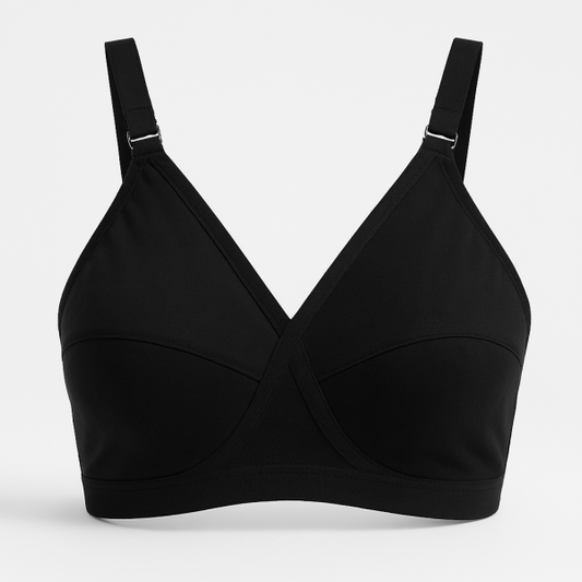 Black Cotton Bra for Women – Soft Everyday Support Bra with 3-Hook Closure, Comfortable & Durable Undergarment
