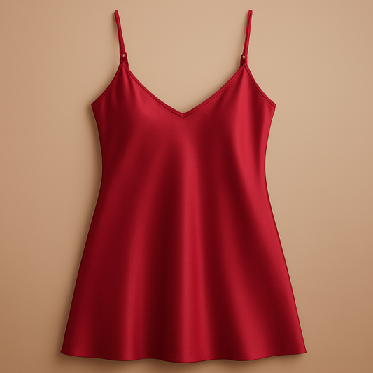 Black Satin Slip Dress – Sleeveless Camisole with Adjustable Straps, Free Size Nightwear & Layering