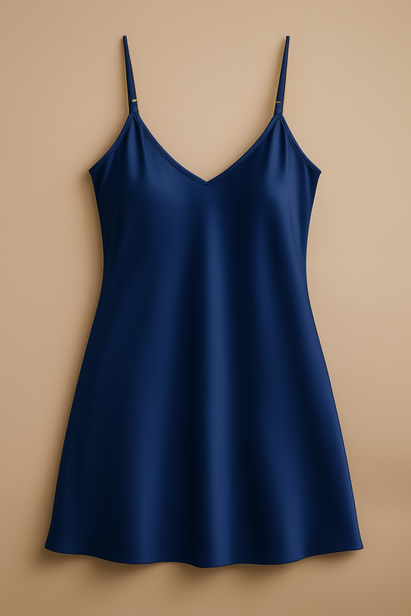 Black Satin Slip Dress – Sleeveless Camisole with Adjustable Straps, Free Size Nightwear & Layering