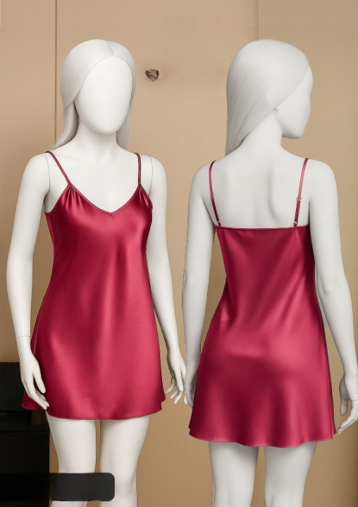 Black Satin Slip Dress – Sleeveless Camisole with Adjustable Straps, Free Size Nightwear & Layering