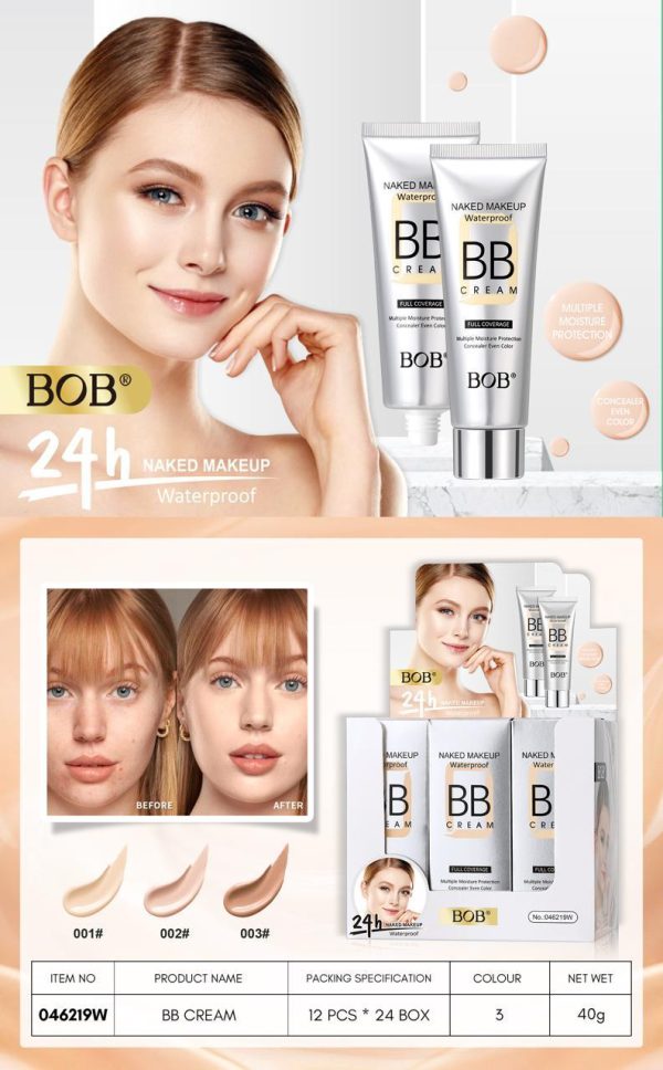 Bob Naked Waterproof Full Coverage BB Cream – Long-Lasting Original Formula Makeup (40g Pack)