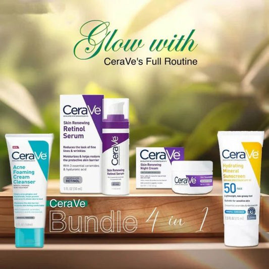 CeraVe 4-in-1 Skincare Kit – Night Cream, Sunblock, Cleanser & Serum for Radiant Healthy Skin
